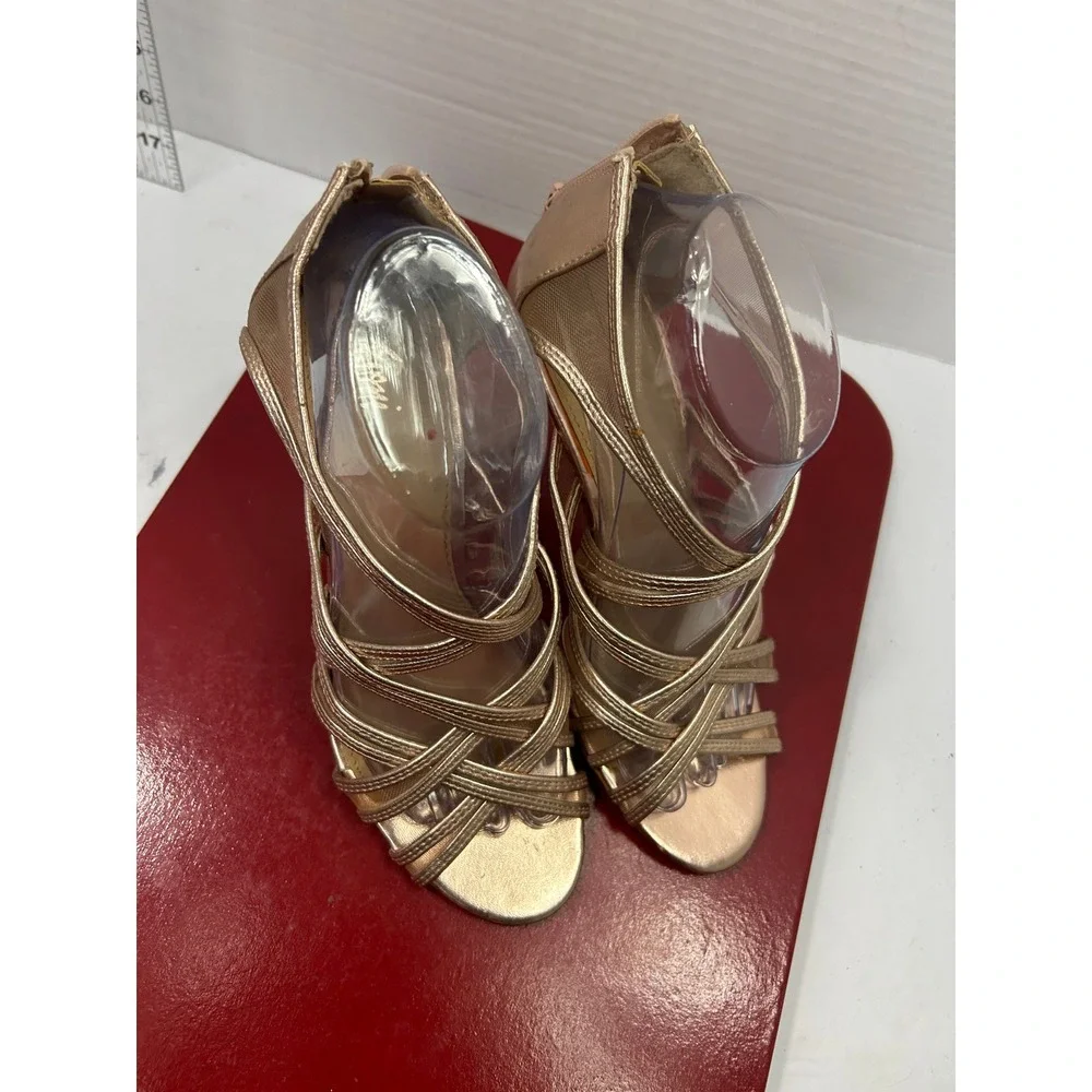Fioni Metallic Strappy Sandals 7.5 Rose Gold Mesh Stiletto Formal Glam Evening